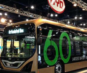 BYD is promising single-charge range of 170 miles for the 100% battery electric, 60-foot articulated bus it unveiled Tuesday at APTA Expo in Houston.